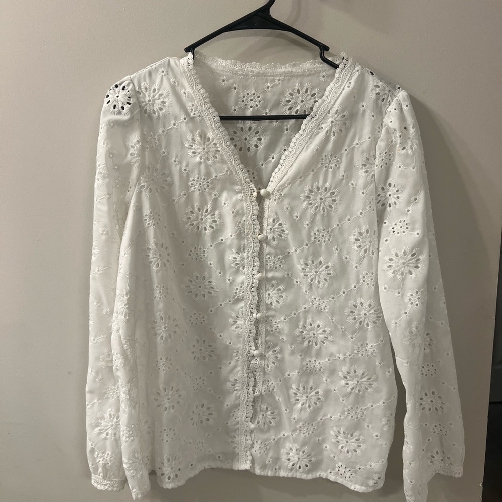 White Eyelet Lace Women's Top